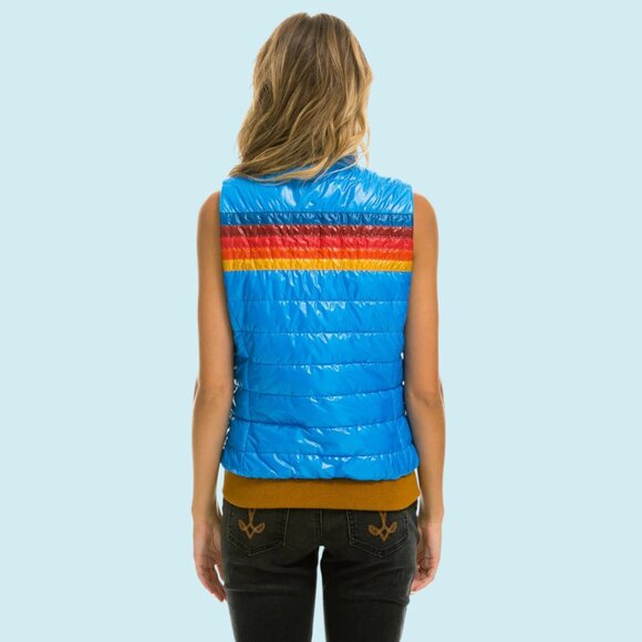 Aviator Nation 5-Stripe Vest Women's Large Glossy Blue Full Zip Sunburst $398 - Picture 3 of 16